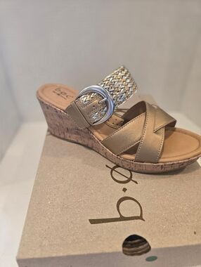 b.o.c. by BORN Jonna Women's Gold Braided-Accent Cork Wedge Sandal Size 10 New!